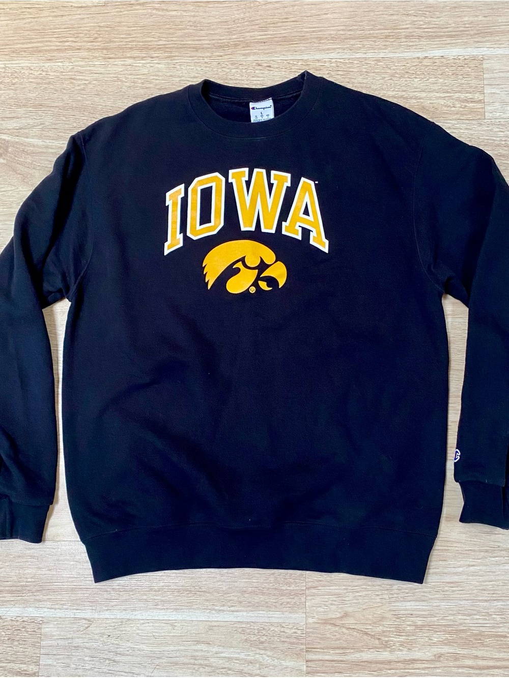 Champion Iowa Hawkeyes Crewneck Men’s Large Black University Of Iowa Sweatshirt